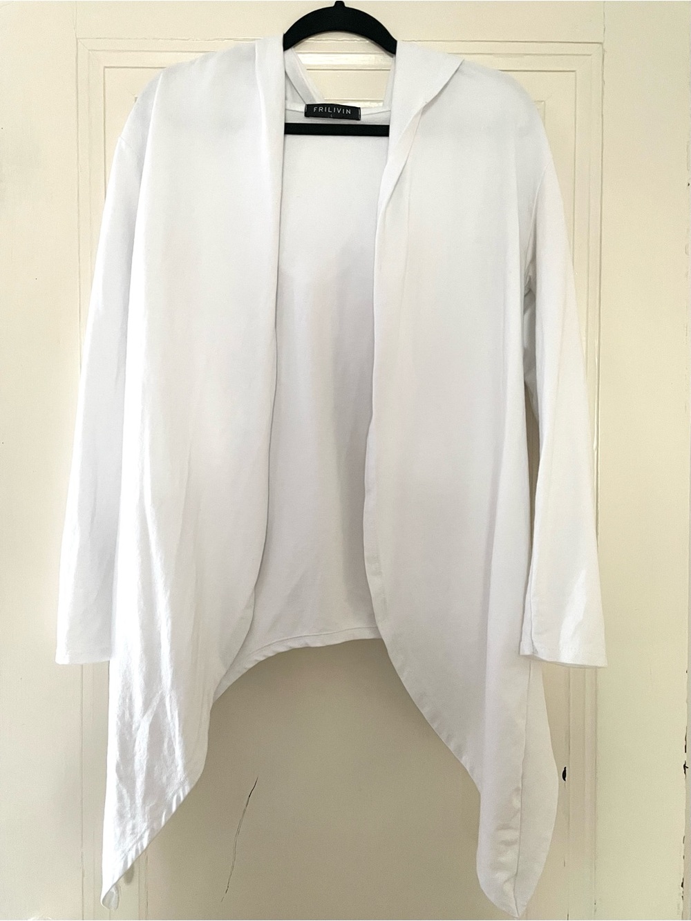 FRILIVIN White Cotton Hooded Lightweight Cardigan Sweater, Size L
